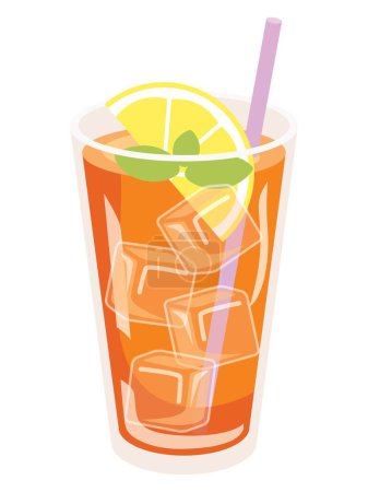 Téléchargez les illustrations : Le thé au citron glacé dans le verre - en licence libre de droit
