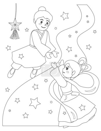Illustration for Coloring of the Star Festival. This is a line for coloring. - Royalty Free Image