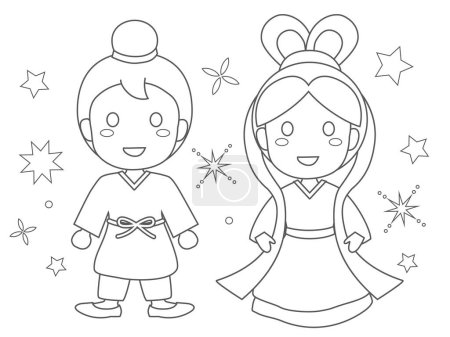 Illustration for Coloring of the Star Festival. This is a line for coloring of Tanabata festival. - Royalty Free Image