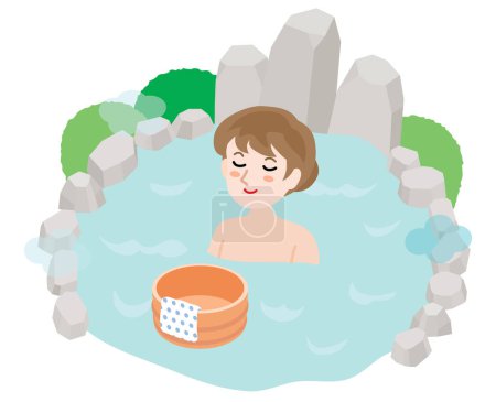 Ilustración de The woman taking outdoor bath. - Imagen libre de derechos