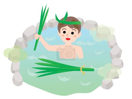 Illustration for A child taking a sweet-flag bath on the Children's Day. - Royalty Free Image