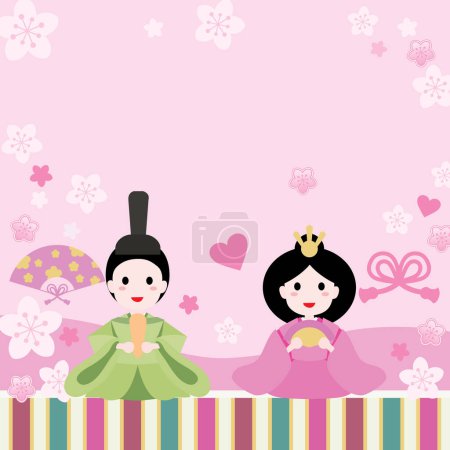 Ilustración de Japanese background illustration of hina doll of the Doll's Festival. - Imagen libre de derechos