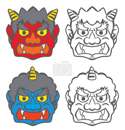 Illustration for Japanese ogre mask. This is a Line for coloring of Setsubun. - Royalty Free Image