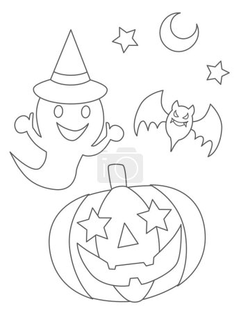 Ilustración de Coloring of the pumpkin and the ghost of the Halloween - Imagen libre de derechos