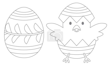 Ilustración de Easter coloring page. Cute cartoon chick in eggshell. Vector illustration. - Imagen libre de derechos