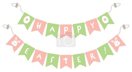 Téléchargez les illustrations : Joyeux Bruant de Pâques en rose et vert isolé sur fond blanc. - en licence libre de droit