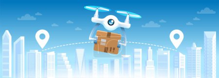 Illustration for Drone delivery City background Vector illustration - Royalty Free Image