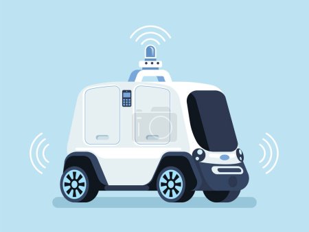 Illustration for Self-driving vehicle to deliver pizza. Autonomous Ordering and delivering pizza. Robotic courier. Vector illustration - Royalty Free Image
