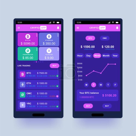 Illustration for Cryptocurrency application design concept. Vector template - Royalty Free Image