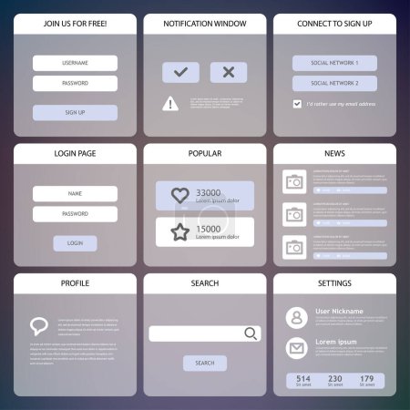 Conception d'interface utilisateur mobile plat. Téléphone mobile simple, boutons, formulaires, fenêtres et autres éléments d'interface
. 