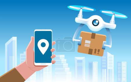 Illustration for Drone delivery City background Vector illustration - Royalty Free Image