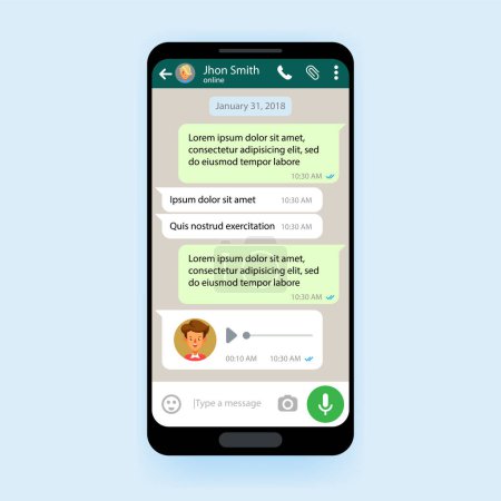 Illustration for Mobile UI kit Chat app template messenger. Vector illustration - Royalty Free Image