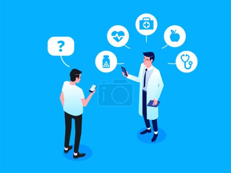 Illustration for Patient meeting a professional doctor online on a smartphone, online medical consultation vector concept - Royalty Free Image