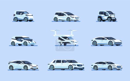 Illustration for Set of self-driving cars. Driverless vehicle. Vector illustration - Royalty Free Image