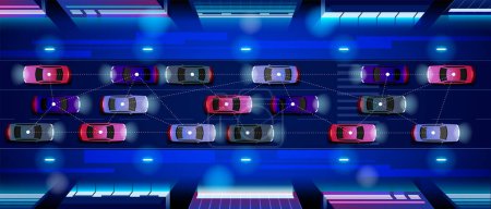 Téléchargez les illustrations : Smart car concept Véhicule autonome autonome sur la route de la ville Illustration vectorielle - en licence libre de droit
