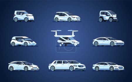 Illustration for Set of self-driving cars. Driverless vehicle. Vector illustration - Royalty Free Image