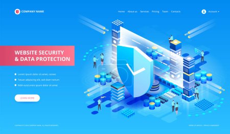Illustration for Website Security and Data Protection. Shield symbol. Vector isometric illustration - Royalty Free Image