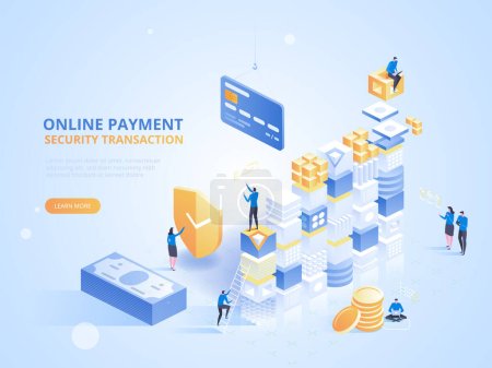 Illustration for Internet banking. Online payment security transaction. Protection shopping wireless pay through smartphone. Digital technology transfer pay. Vector isometric illustration - Royalty Free Image