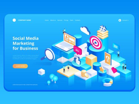 Illustration for Marketing Strategy for Business. Landing page template for banner and website. Business analysis, content strategy and management concept. Modern flat design isometric vector illustration. - Royalty Free Image