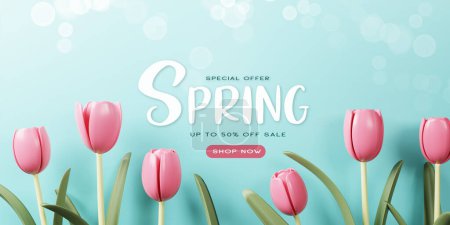 3d Rendering. Spring sale banner with beautiful colorful flower. Can be used for template, banners, wallpaper, flyers, invitation, posters, brochure, voucher discount. 