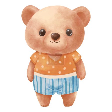 Baby bear in beach wear . watercolor paint, clipping path.