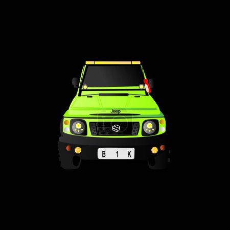 Illustration for Jeep car vector illustration isolated on black background with front view - Royalty Free Image