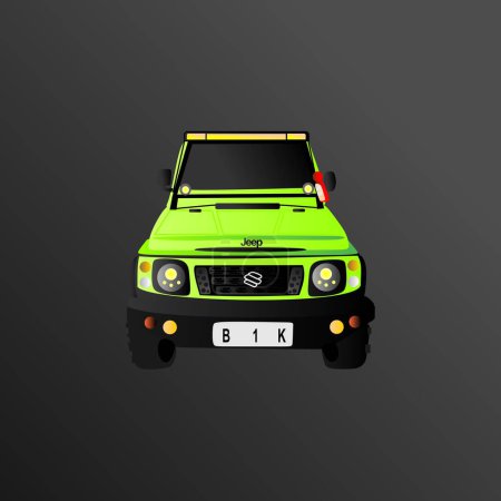 Téléchargez les illustrations : Jeep car vector illustration isolated on black background with front view - en licence libre de droit