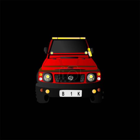 Téléchargez les illustrations : Red jeep car vector illustration isolated on black background with front view - en licence libre de droit