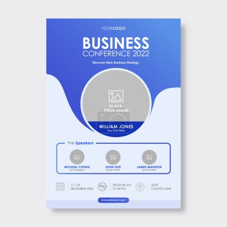 Illustration for Business conference live meeting & event flyer template. Corporate invitation business workshop & abstract seminar promotion poster design. Leaflet, modern layout, pamphlet, vector flyer in A4. - Royalty Free Image