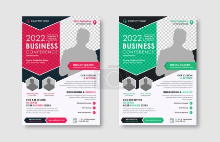 Illustration for Business conference live meeting & event flyer template. Corporate invitation business workshop & abstract seminar promotion poster design. Leaflet, modern layout, pamphlet, vector flyer in A4. - Royalty Free Image