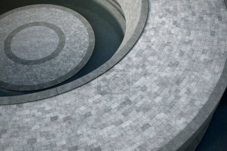 Foto de Empty curved concrete floor with water pool in top view. 3d rendering of abstract space background. - Imagen libre de derechos