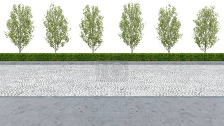 Photo for Realistic road side with hedge and tree. 3d rendering of isolated objects. - Royalty Free Image