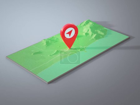 Foto de 3d representación del icono de pin de mapa. Puntero de ubicación roja simple. - Imagen libre de derechos