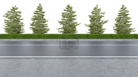 Téléchargez les photos : Côté route réaliste avec haie et arbre. rendu 3d d'objets isolés. - en image libre de droit