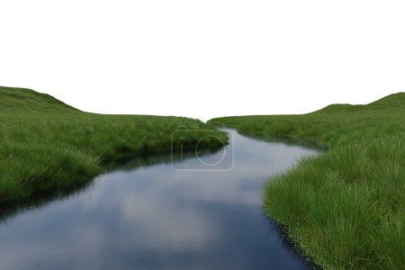 Téléchargez les photos : Plaine d'herbe réaliste et rivière. rendu 3d d'objets isolés. - en image libre de droit