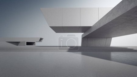 Foto de Diseño de arquitectura abstracta de edificio moderno. Piso de aparcamiento vacío y pared de hormigón con vista al cielo azul. Imagen de fondo de representación 3D para escena de coche. - Imagen libre de derechos