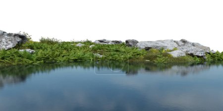 Photo for Realistic riverbank with vegetation. 3d rendering of isolated objects. - Royalty Free Image