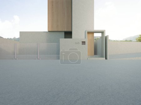 Photo for House with empty concrete floor for car park. 3d rendering of big area in modern home. - Royalty Free Image