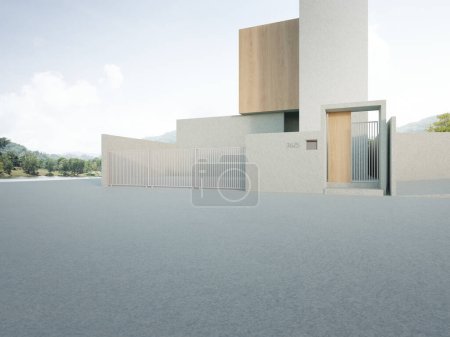 Téléchargez les photos : Maison avec plancher en béton vide pour parking. rendu 3d de grande surface dans la maison moderne. - en image libre de droit