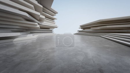 Photo for Abstract architecture design of modern building. Empty parking area floor and concrete wall with blue sky view. 3D rendering background image for car scene. - Royalty Free Image