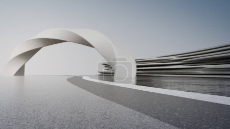 Foto de Diseño de arquitectura abstracta de edificio moderno. Piso de aparcamiento vacío y estructura de hormigón. Imagen de fondo de representación 3D para escena de coche. - Imagen libre de derechos