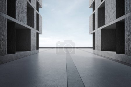 Foto de Piso de hormigón vacío para aparcamiento con edificio. 3d representación de fondo de arquitectura abstracta. - Imagen libre de derechos