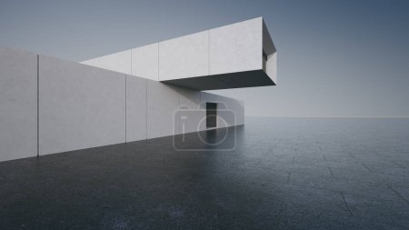 Photo for Abstract architecture design of modern building. Empty parking area floor and concrete wall with blue sky view. 3D rendering background image for car scene. - Royalty Free Image