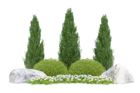 Photo for Realistic small garden. 3d rendering of isolated objects. - Royalty Free Image