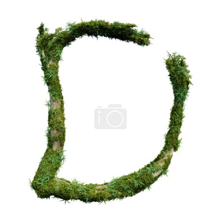 Foto de Alfabeto en forma de árbol cubierto de plantas y musgo. representación 3d de objetos aislados. - Imagen libre de derechos