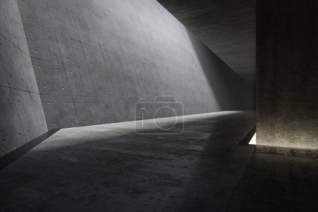 Photo for Empty underground concrete hall for parking. 3d rendering of abstract interior background. - Royalty Free Image