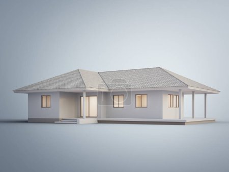 Photo for House with hip and valley roof. 3d rendering of modern white building. - Royalty Free Image