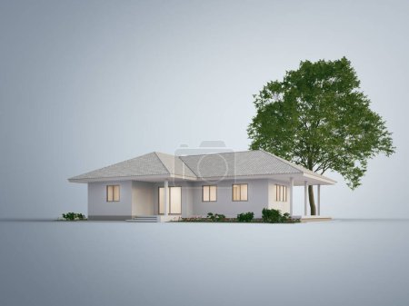 House with hip and valley roof. 3d rendering of modern white building.