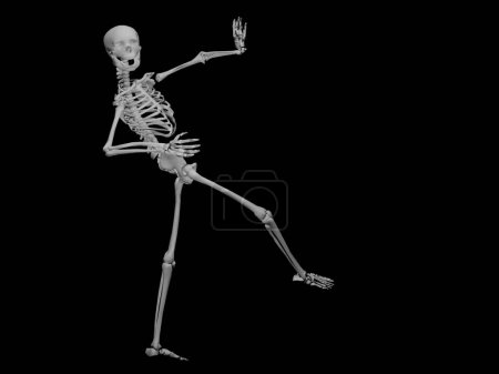 Téléchargez les photos : 3D rendu squelette dansant devant fond noir - en image libre de droit
