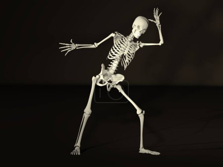 Téléchargez les photos : 3D rendu squelette dansant devant fond noir - en image libre de droit